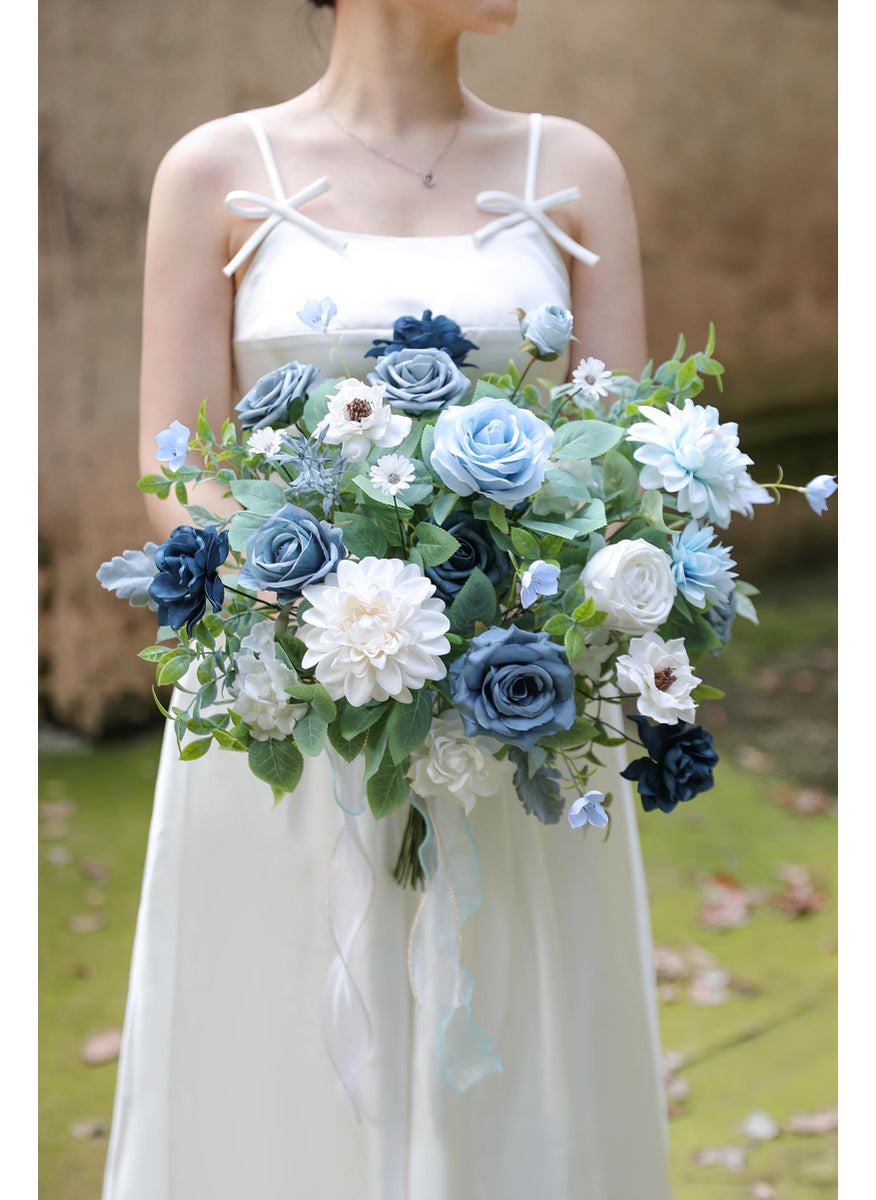 rongflower rongflower Blue Artificial Flowers Combo Box Set Silk Flowers Fake Rose for DIY Floral Arrangements Wedding Bouquets Centerpieces Baby Shower Party Home Decorations  - Image 2