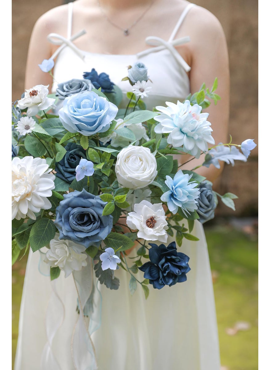 rongflower rongflower Blue Artificial Flowers Combo Box Set Silk Flowers Fake Rose for DIY Floral Arrangements Wedding Bouquets Centerpieces Baby Shower Party Home Decorations  - Image 3