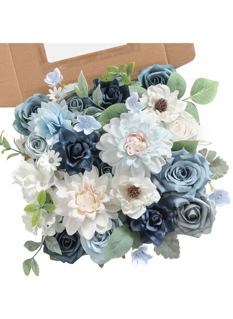rongflower rongflower Blue Artificial Flowers Combo Box Set Silk Flowers Fake Rose for DIY Floral Arrangements Wedding Bouquets Centerpieces Baby Shower Party Home Decorations  - Image 1