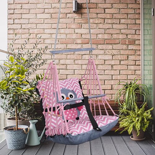 Sprointal® Swing for Kids Cotton Baby Children Folding and Washable 1 to 5 Years New Born Baby Gift Soft Jhula with Safety Belt Easy to Carry Safety Lock Cradle Chair | Home Garden Hall (Owl) - Image 1