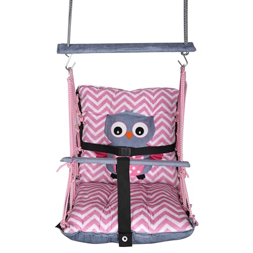 Sprointal® Swing for Kids Cotton Baby Children Folding and Washable 1 to 5 Years New Born Baby Gift Soft Jhula with Safety Belt Easy to Carry Safety Lock Cradle Chair | Home Garden Hall (Owl) - Image 3