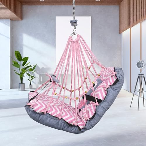 Sprointal® Swing for Kids Cotton Baby Children Folding and Washable 1 to 5 Years New Born Baby Gift Soft Jhula with Safety Belt Easy to Carry Safety Lock Cradle Chair | Home Garden Hall (Owl) - Image 2