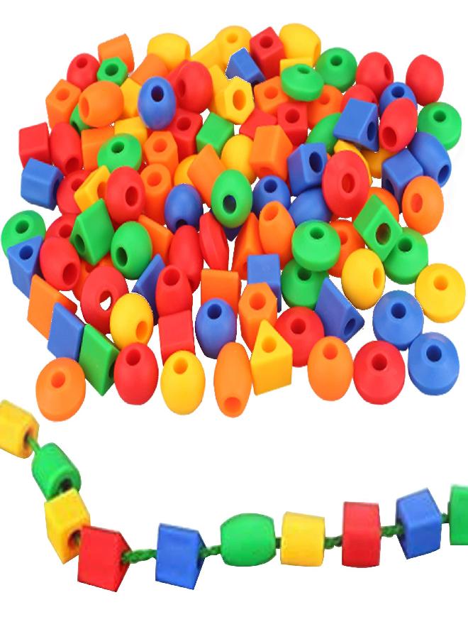 RAINBOW TOYFROG RAINBOW TOYFROG Lacing Beads for Toddlers (60 Stringing Beads,4 Strings) -Educational Montessori Preschool Activities,Toddler Sensory Occupational Therapy Toys Autism OT (with Storage Bag)  - Image 1