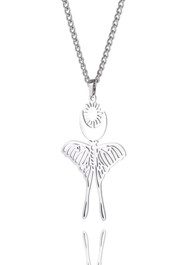VASSAGO Moth Butterfly Pendant Necklace Earrings Sun Moon Moth Butterfly Necklace Luna Moth Phase Pendant Astronomical Insect Jewelry for Women Men, Stainless Steel - Image 1