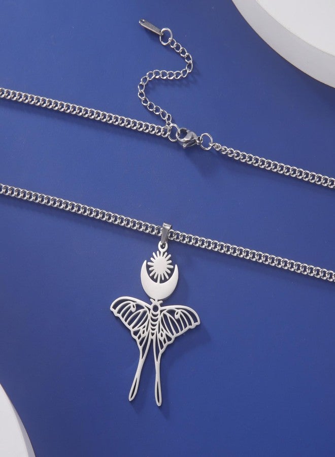VASSAGO Moth Butterfly Pendant Necklace Earrings Sun Moon Moth Butterfly Necklace Luna Moth Phase Pendant Astronomical Insect Jewelry for Women Men, Stainless Steel - Image 4