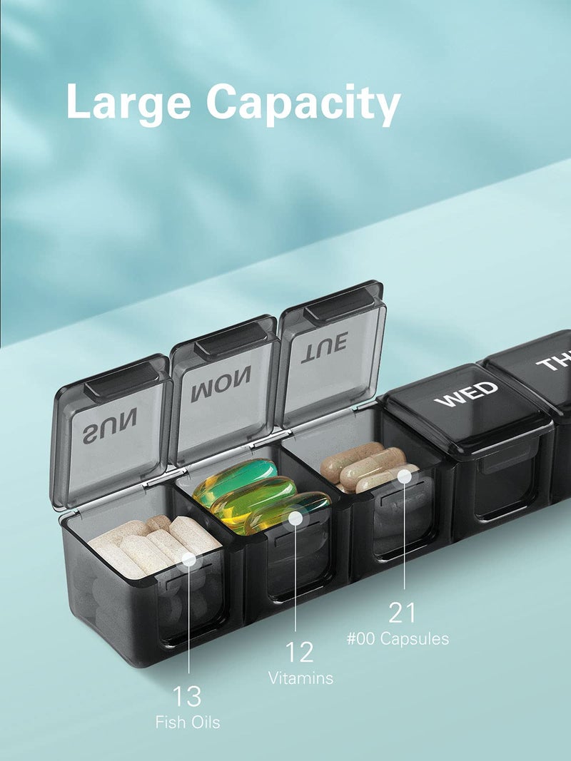 Sukuos Extra Large Weekly Pill Organizer, 7 Day Daily Pill Box Case Easy to Open, Silkscreen Printed Medicine Container with Clear Lid for Vitamins, Fish Oils or Supplements - Image 2