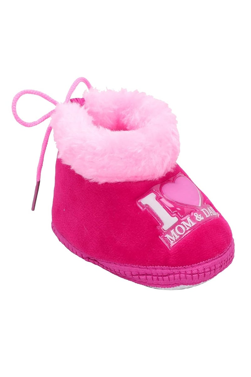 PureSole Baby Booties for Boys & Girls – Soft Plush Warm Indoor Crib Shoes with 'I Love Mom & Dad' Print – Non-Slip Sole – Infant First Walkers (6–12 Months) - Image 1