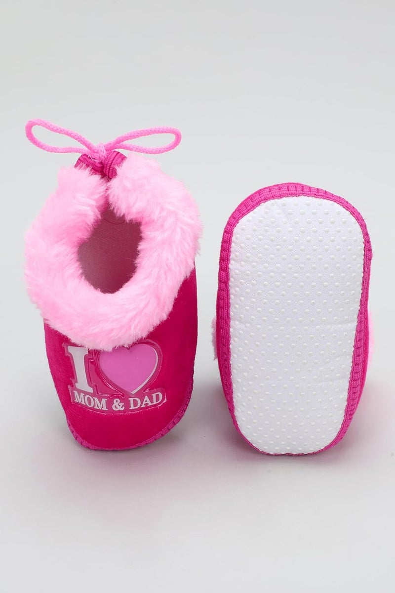 PureSole Baby Booties for Boys & Girls – Soft Plush Warm Indoor Crib Shoes with 'I Love Mom & Dad' Print – Non-Slip Sole – Infant First Walkers (6–12 Months) - Image 5