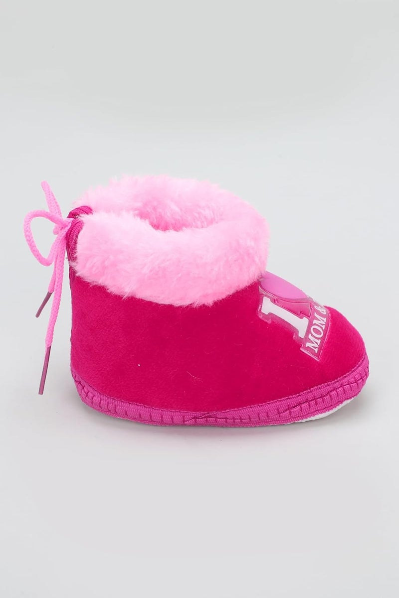 PureSole Baby Booties for Boys & Girls – Soft Plush Warm Indoor Crib Shoes with 'I Love Mom & Dad' Print – Non-Slip Sole – Infant First Walkers (6–12 Months) - Image 2