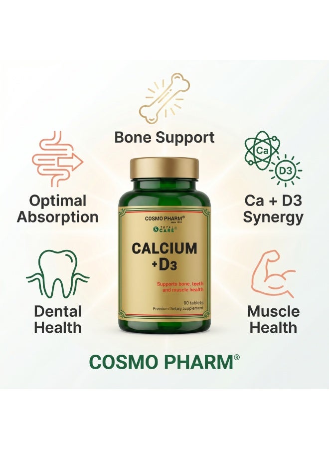 Cosmo Pharm Calcium + Vitamin D3 | Supports Strong Bones, Teeth & Muscle Function | 90 Tablets - Image 3