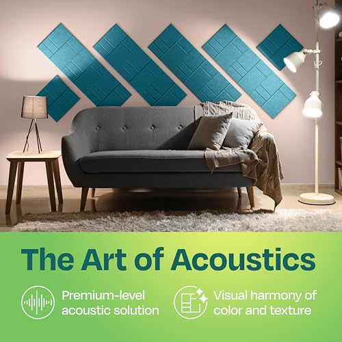 Ekkogo Acoustic Panels 12-Pack Soundproof Wall Panels 12"x12"x0.4" Decorative Sound Dampening for Your Home, Office, Studio, Bedroom & More with Unique GridFrame Carving [Light Turquoise] - Image 2