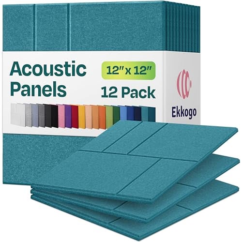 Ekkogo Acoustic Panels 12-Pack Soundproof Wall Panels 12"x12"x0.4" Decorative Sound Dampening for Your Home, Office, Studio, Bedroom & More with Unique GridFrame Carving [Light Turquoise] - Image 1