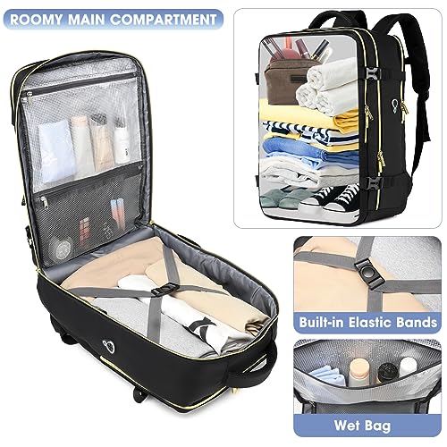 LUOCIP Large Carry On Travel Backpack - Flight Approved Waterproof Anti-Theft Luggage Daypack for Women Men Fit 17 Inch Laptop Business Weekender Overnight Backpack College Bag Personal Item Size Black - Image 3