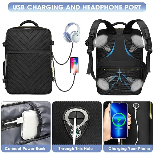 LUOCIP Large Carry On Travel Backpack - Flight Approved Waterproof Anti-Theft Luggage Daypack for Women Men Fit 17 Inch Laptop Business Weekender Overnight Backpack College Bag Personal Item Size Black - Image 5