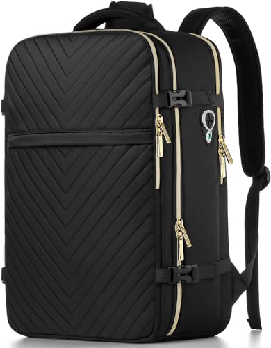 LUOCIP Large Carry On Travel Backpack - Flight Approved Waterproof Anti-Theft Luggage Daypack for Women Men Fit 17 Inch Laptop Business Weekender Overnight Backpack College Bag Personal Item Size Black - Image 1