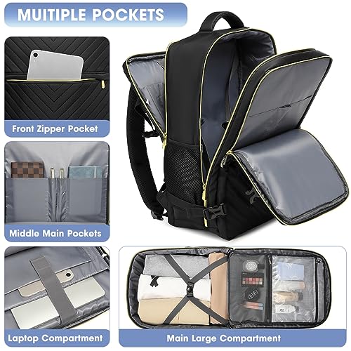 LUOCIP Large Carry On Travel Backpack - Flight Approved Waterproof Anti-Theft Luggage Daypack for Women Men Fit 17 Inch Laptop Business Weekender Overnight Backpack College Bag Personal Item Size Black - Image 4