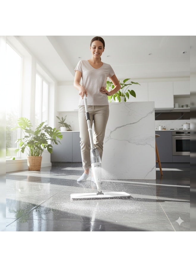 مممسحة أرضيات سبراي ماء بخزان قابل لإعادة الملء طولها 120 سم + قطعة ميكروفايبر قابلة للغسل | رأس مسطّح دوّار 360 لتنظيف السيراميك والبورسلين والباركيه والرخام - Image 4