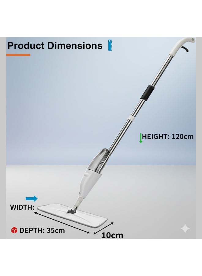 مممسحة أرضيات سبراي ماء بخزان قابل لإعادة الملء طولها 120 سم + قطعة ميكروفايبر قابلة للغسل | رأس مسطّح دوّار 360 لتنظيف السيراميك والبورسلين والباركيه والرخام - Image 5