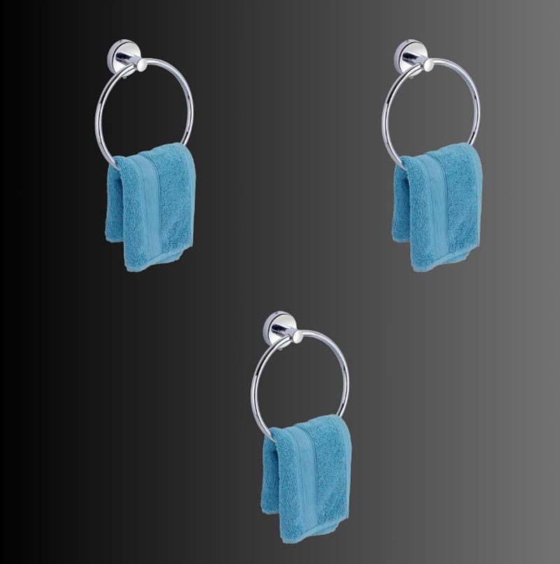JAGGER JAGGER JAG222 Round Towel RingsTowel HolderHand Towel StandCloth HangerNapkin HolderCloth StandTowel Holder for BathroomKitchenWashbasin Chrome Finish Pack of 3  - Image 1