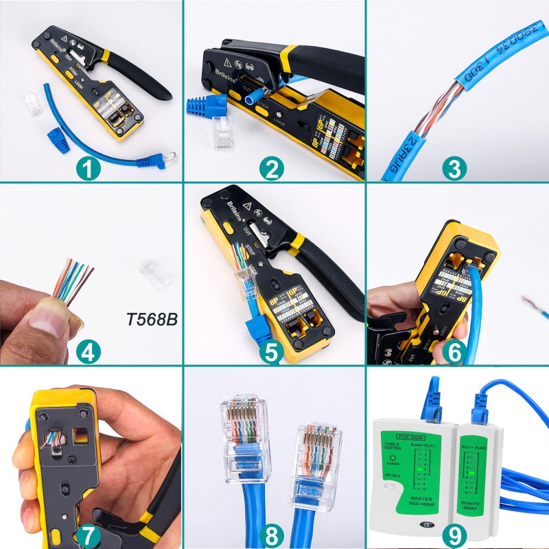 Brileine RJ45 Crimp Tool Pass Through Crimper for RJ45 Connectors / Cat6 Cat6a Cat5 Cat5e Connector Ethernet Crimper Tool with Mini Cable Stripper - Image 5