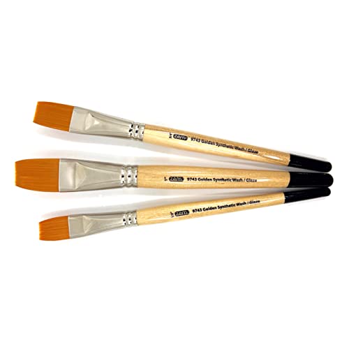 ZEM Brush Golden Synthetic Brushes Wash/Glaze Set Sizes 1/2", 3/4", 1" - Image 5