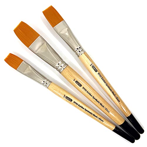 ZEM Brush Golden Synthetic Brushes Wash/Glaze Set Sizes 1/2", 3/4", 1" - Image 3