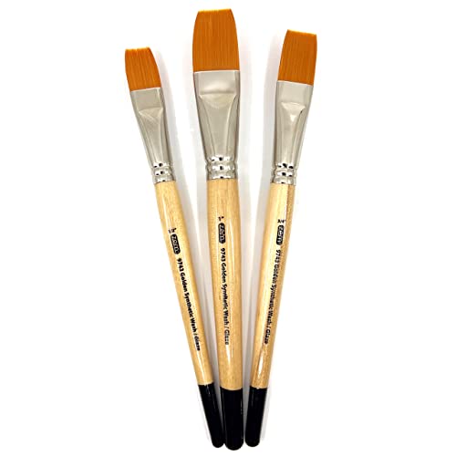 ZEM Brush Golden Synthetic Brushes Wash/Glaze Set Sizes 1/2", 3/4", 1" - Image 4