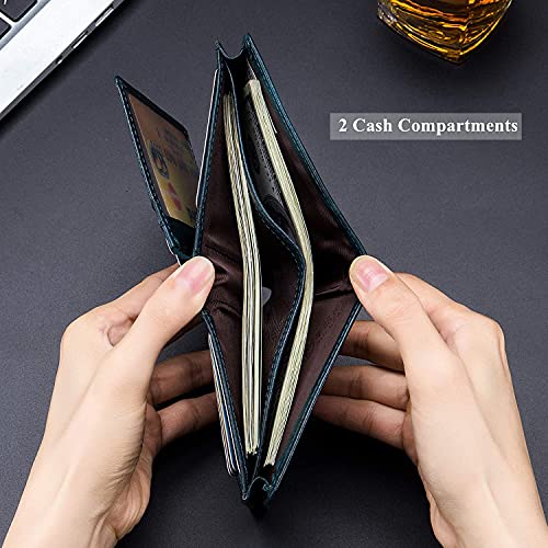 BULLCAPTAIN محفظة بيل كابتن كبيرة السعة من الجلد الطبيعي قابلة للطي/حامل بطاقات الائتمان للرجال مع 15 فتحة بطاقات QB-027 (أخضر مائل إلى الأزرق) - Image 4