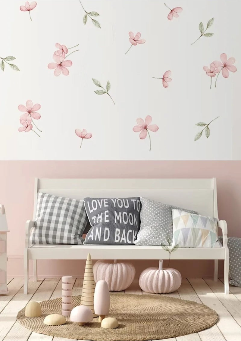 Sticker Ekspres Sticker Express Pink Meadow Flowers and Leaves Wall Sticker Set  - Image 3