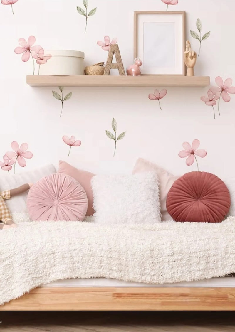 Sticker Ekspres Sticker Express Pink Meadow Flowers and Leaves Wall Sticker Set  - Image 1