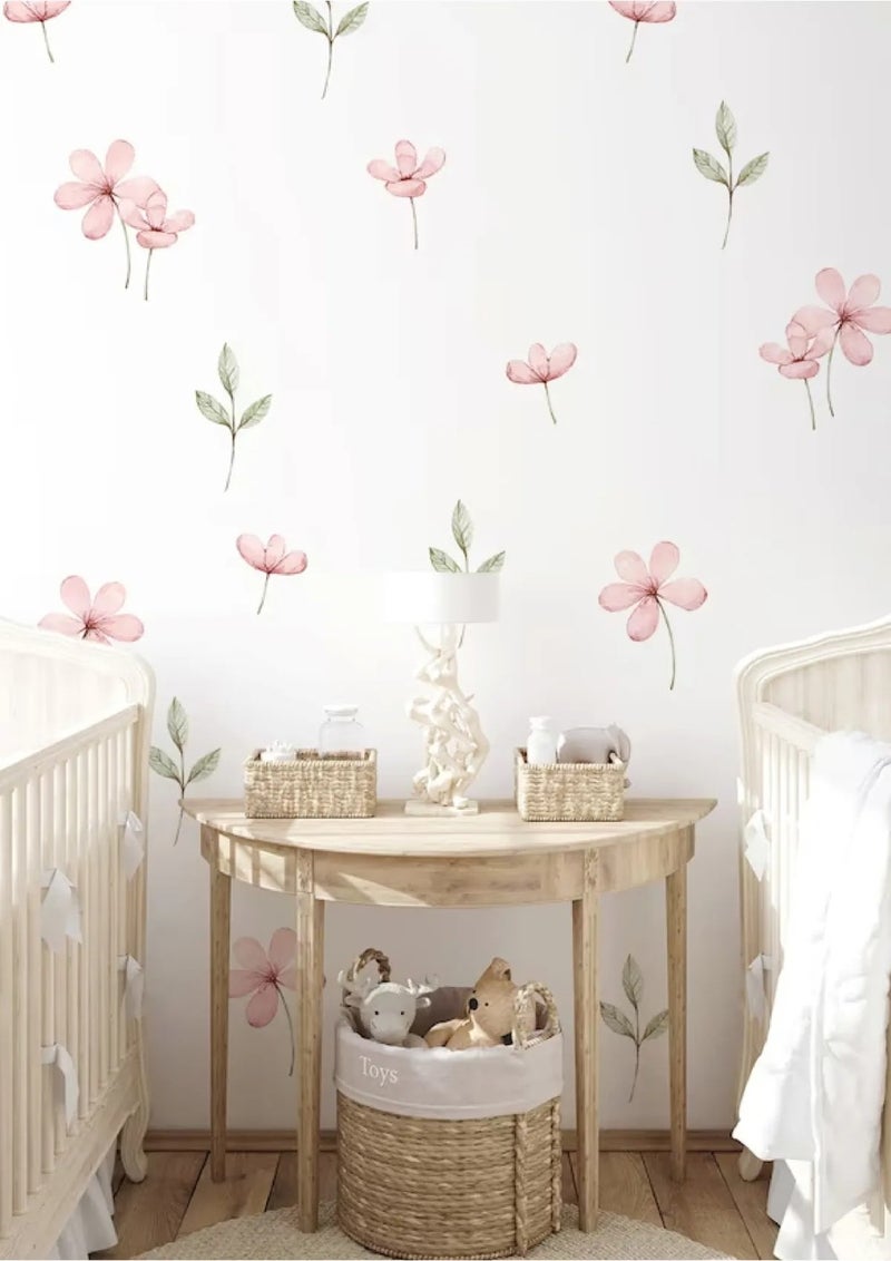 Sticker Ekspres Sticker Express Pink Meadow Flowers and Leaves Wall Sticker Set  - Image 4