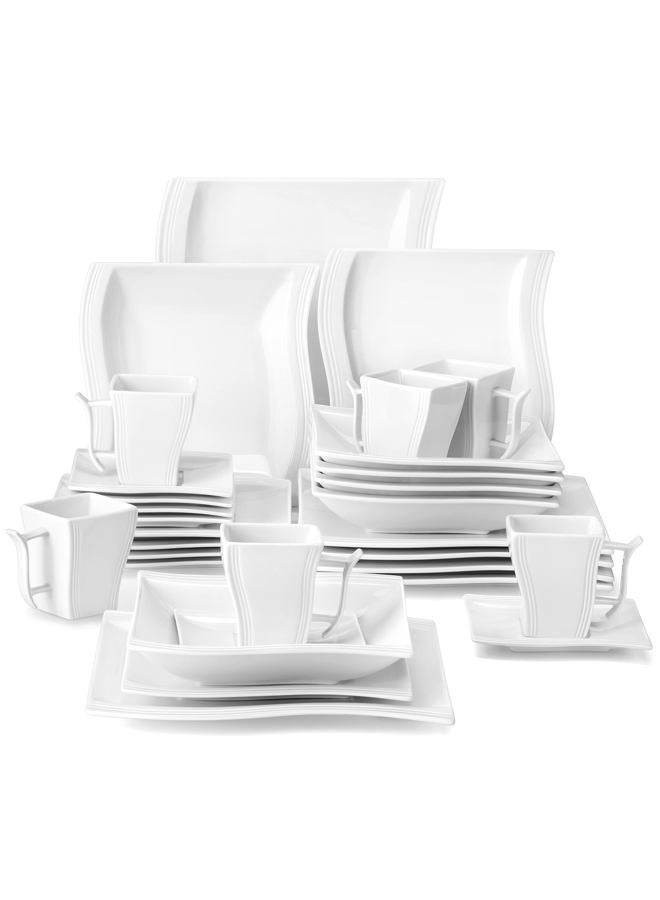 MALACASA Ivory White Dinnerware Sets, 30-Piece Porcelain Plates and Bowls Sets, Modern Dish Set for 6, Square Plates Dinnerware Set Kitchen Dishware Sets, Microwave and Dishwasher Safe, Series Flora - Image 1