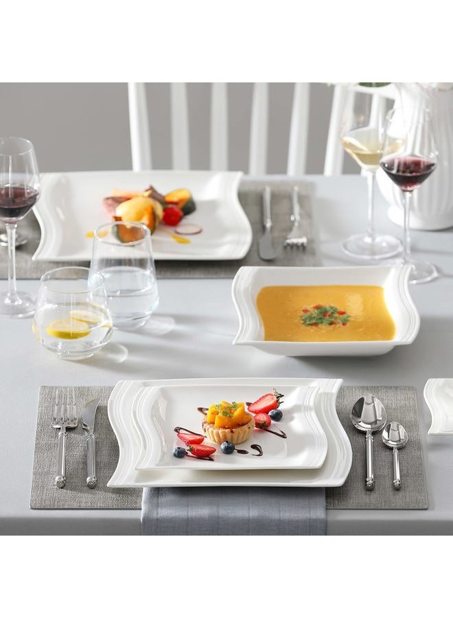 MALACASA Ivory White Dinnerware Sets, 30-Piece Porcelain Plates and Bowls Sets, Modern Dish Set for 6, Square Plates Dinnerware Set Kitchen Dishware Sets, Microwave and Dishwasher Safe, Series Flora - Image 5