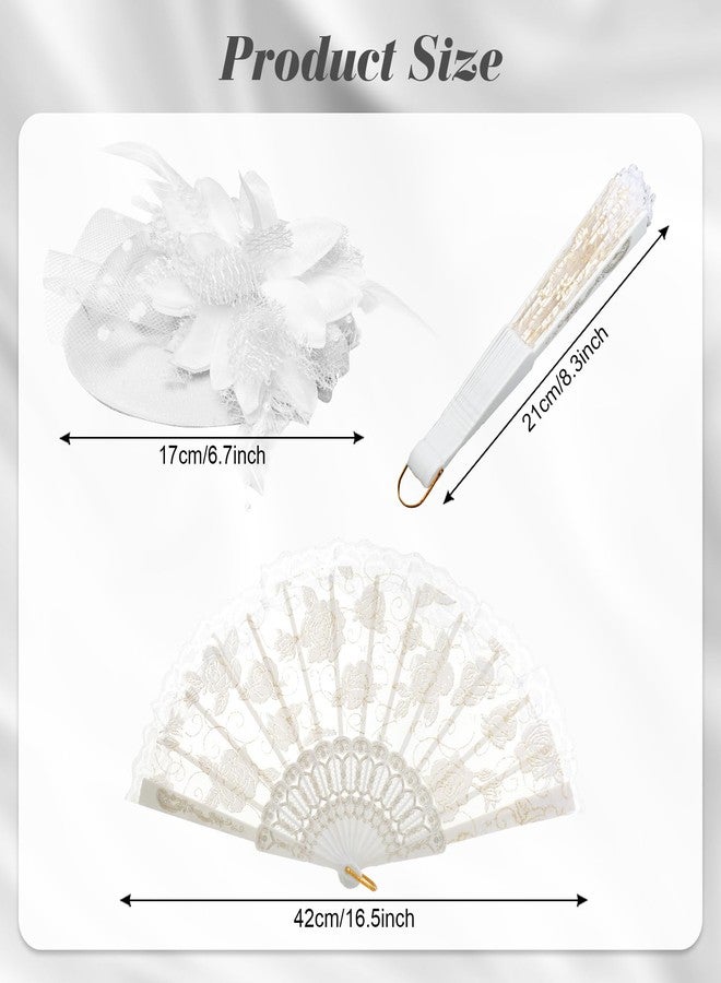 Fumwase 5 Pcs Tea Party Supplies Garden Party Gloves Hats Necklace Earrings Fancy Party Accessories Tea Party Wedding Costume (White) - Image 3