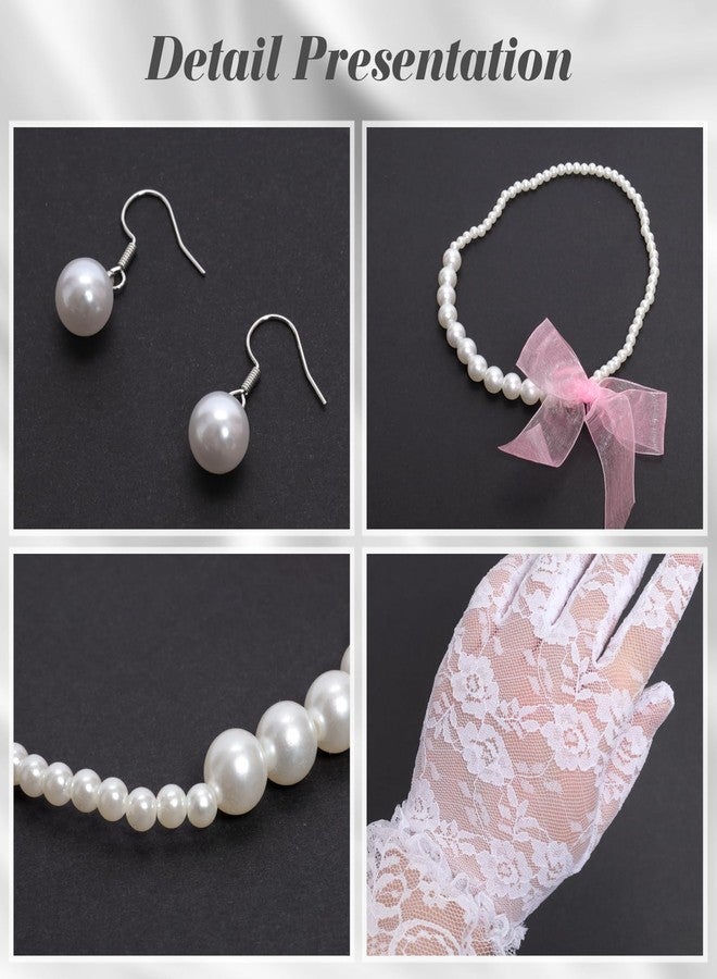 Fumwase 5 Pcs Tea Party Supplies Garden Party Gloves Hats Necklace Earrings Fancy Party Accessories Tea Party Wedding Costume (White) - Image 4