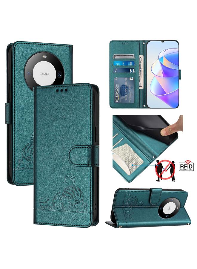 اس-توب جراب لهاتف Huawei Mate 60 من الجلد المنقوش بنمط قطة وفأر بتقنية RFID مع حبل تعليق - Image 1