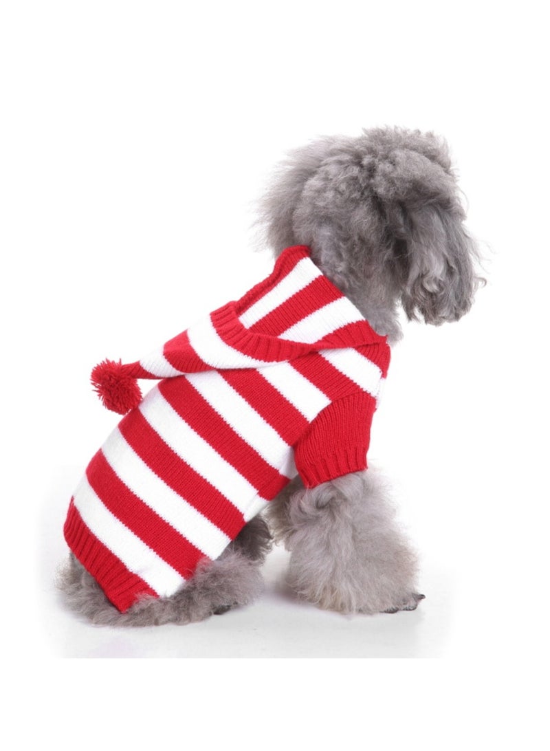 سترة كلاب مخططة باللونين الأحمر والأبيض، ملابس ناعمة ومريحة، مناسبة لعطلات الهالوين والكريسماس. - Image 1