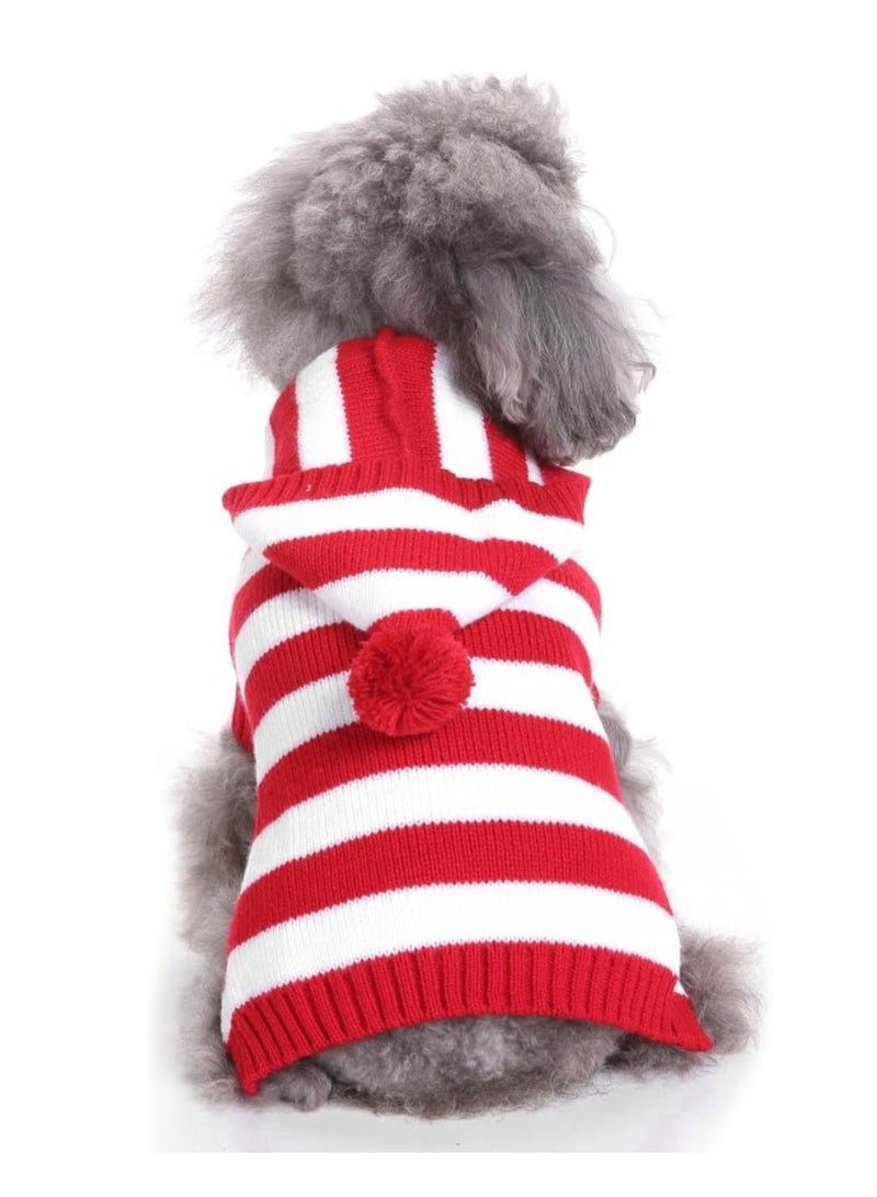 سترة كلاب مخططة باللونين الأحمر والأبيض، ملابس ناعمة ومريحة، مناسبة لعطلات الهالوين والكريسماس. - Image 2