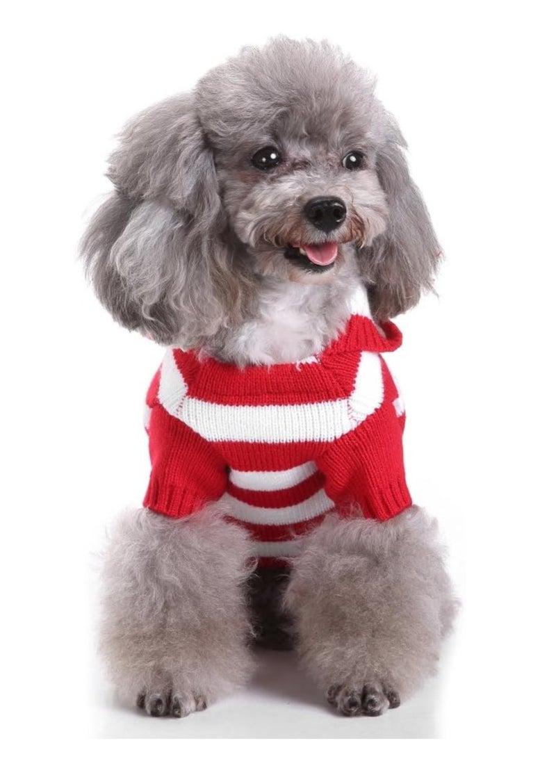 سترة كلاب مخططة باللونين الأحمر والأبيض، ملابس ناعمة ومريحة، مناسبة لعطلات الهالوين والكريسماس. - Image 3