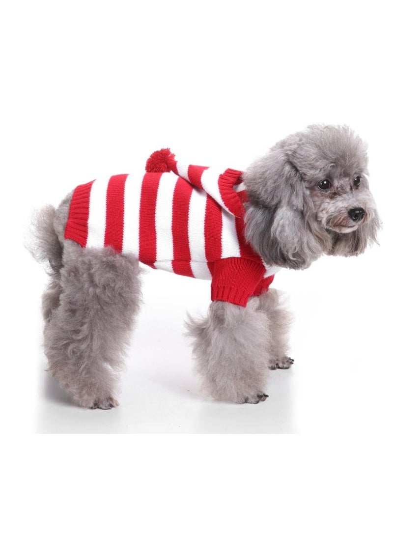 سترة كلاب مخططة باللونين الأحمر والأبيض، ملابس ناعمة ومريحة، مناسبة لعطلات الهالوين والكريسماس. - Image 4