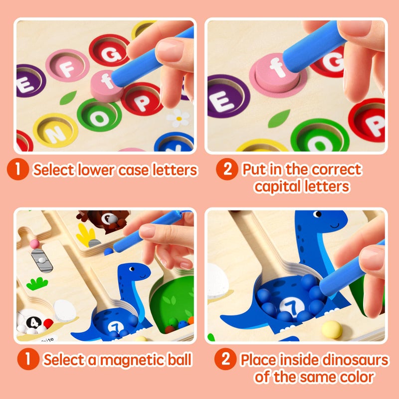 Umereact 2 In 1 Magnetic Color And Number Maze Double-Sided Abc Alphabet Puzzles Board Magnet Dinosaur Counting Maze Preschool Learning Montessori Education 3 4 5 Years Toys - Image 4