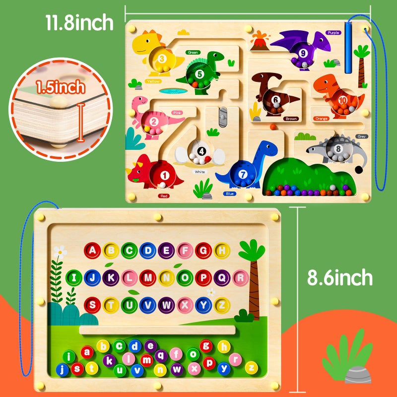Umereact 2 In 1 Magnetic Color And Number Maze Double-Sided Abc Alphabet Puzzles Board Magnet Dinosaur Counting Maze Preschool Learning Montessori Education 3 4 5 Years Toys - Image 5