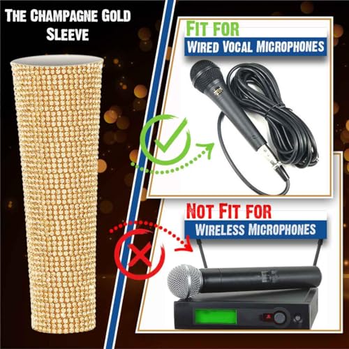 RhymKawa B58 Champagne Gold Cover Decorate Universal Wired Microphone SM58LC, Beta 58a, Glitter Rhinestones Sleeve Replacement Shining on Wedding Party Tours TV Shows - Image 2