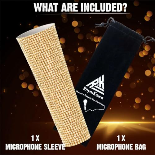 RhymKawa B58 Champagne Gold Cover Decorate Universal Wired Microphone SM58LC, Beta 58a, Glitter Rhinestones Sleeve Replacement Shining on Wedding Party Tours TV Shows - Image 4