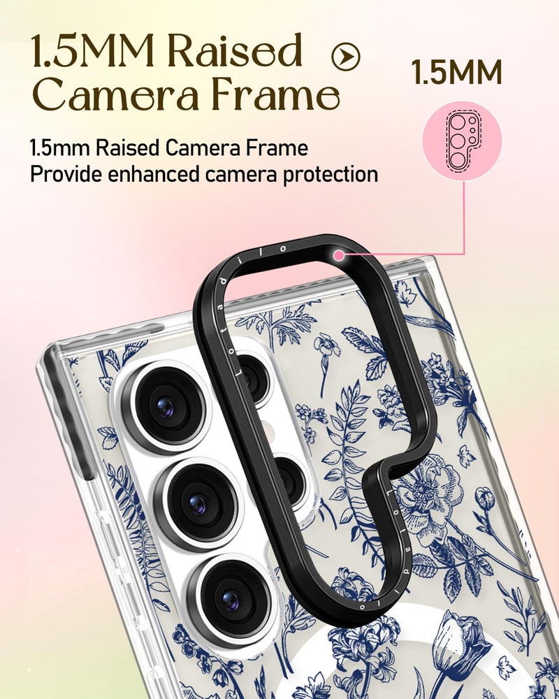 Lotadilo Cute Case for Samsung Galaxy S25 Ultra for Women Girls - Funny Blue Line Flower Design Compatible with Magsafe Magnetic Ring Holder Kickstand Fashion TPU Phone Covers - Image 3