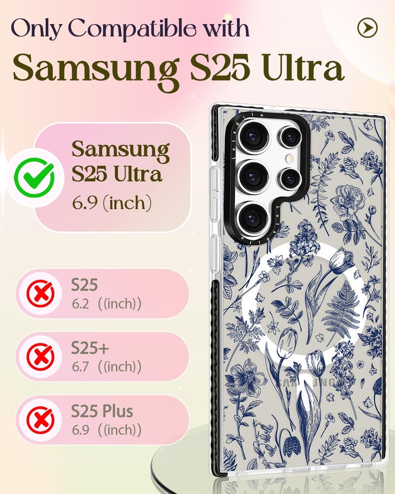 Lotadilo Cute Case for Samsung Galaxy S25 Ultra for Women Girls - Funny Blue Line Flower Design Compatible with Magsafe Magnetic Ring Holder Kickstand Fashion TPU Phone Covers - Image 2