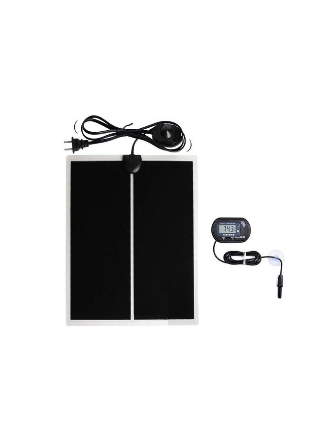 MQ Reptile Terrarium Heat Pad with LCD Digital Aquarium Thermometer, 6 x 11in Power Adjustment Under Tank Heater Mat for Pets, Small Animals, Seedling, 7W - Image 1