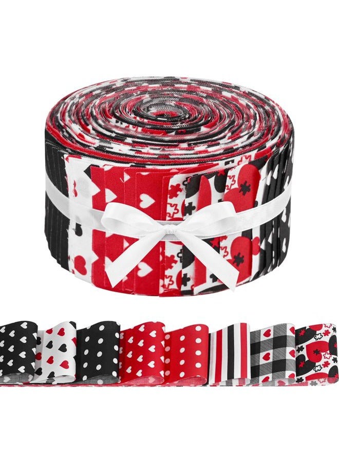 Bolsome 40 Pcs Cotton Fabric Strips Roll for Quilting Crafting Spring Summer Flower Precut Patchwork for Sewing DIY Crafts Cotton Fabric Bundles (Valentine Red Black) - Image 1