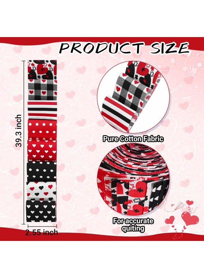 Bolsome 40 Pcs Cotton Fabric Strips Roll for Quilting Crafting Spring Summer Flower Precut Patchwork for Sewing DIY Crafts Cotton Fabric Bundles (Valentine Red Black) - Image 2
