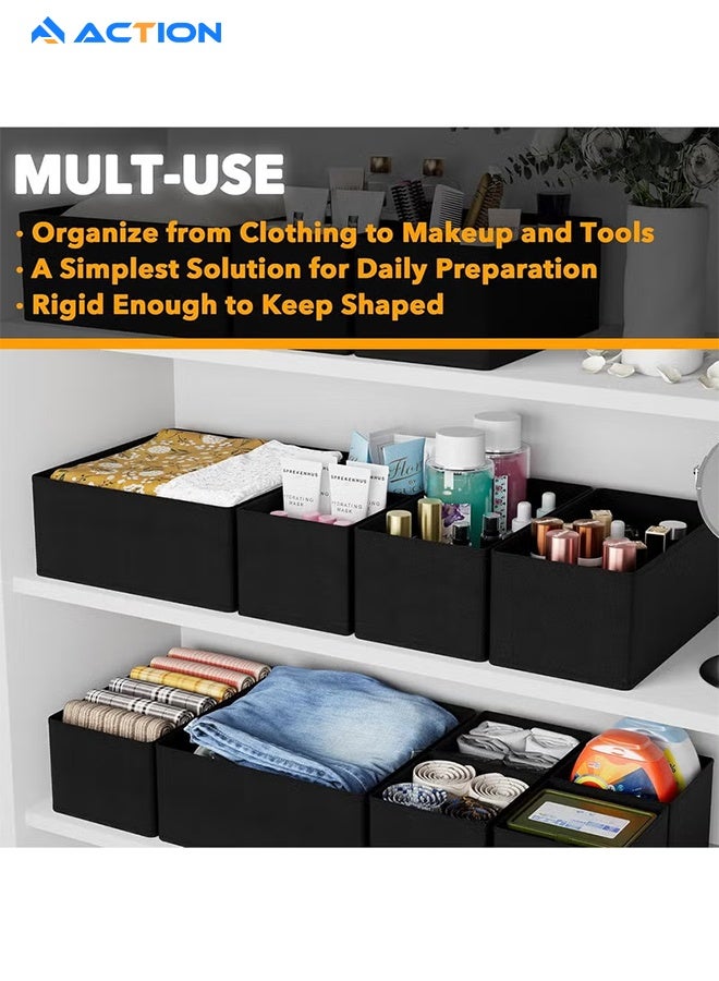 أكشن منظم أدراج للملابس، مجموعة من 12 صندوق منظم للأدراج لتخزين وتنظيم الملابس في الحضانة والخزانة، فواصل لتخزين الملابس وملابس الأطفال والملابس الداخلية والجوارب (باللون الأسود). - Image 5
